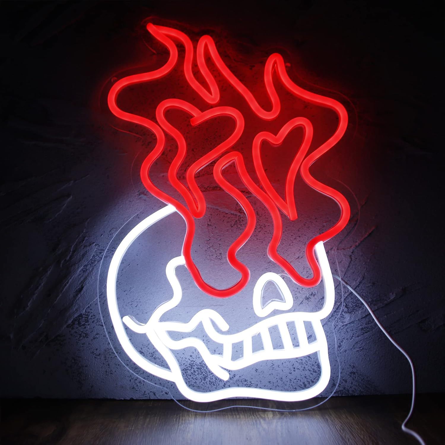 Vibrant Skull and Rose Neon Sign