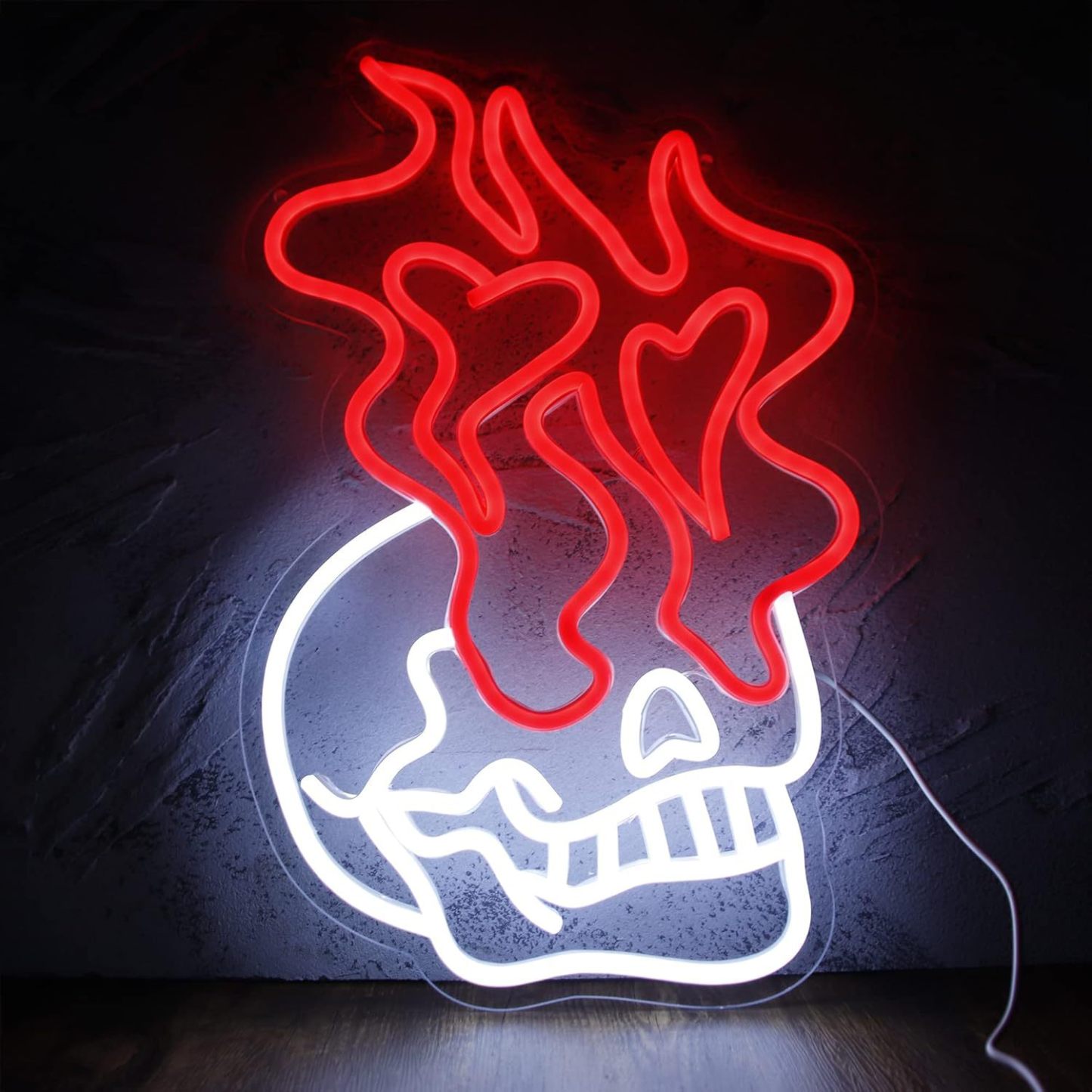 Vibrant Skull and Rose Neon Sign