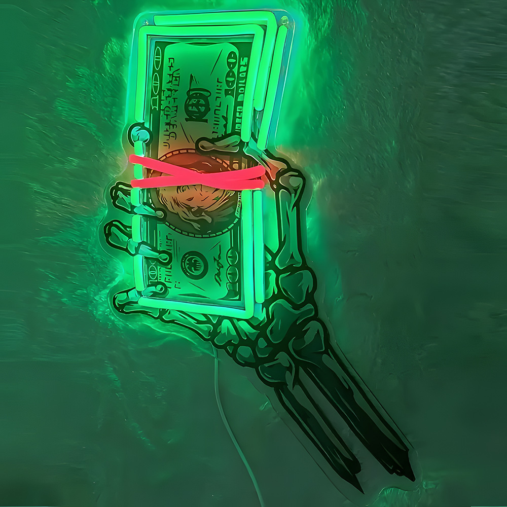 Vibrant Skull and Rose Neon Sign