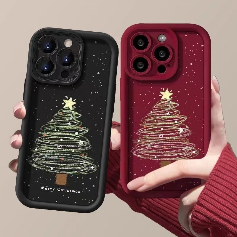 Protective Merry Christmas Phone Case Dual-Layer Hard Shell+Silicone Cover-Shockproof 