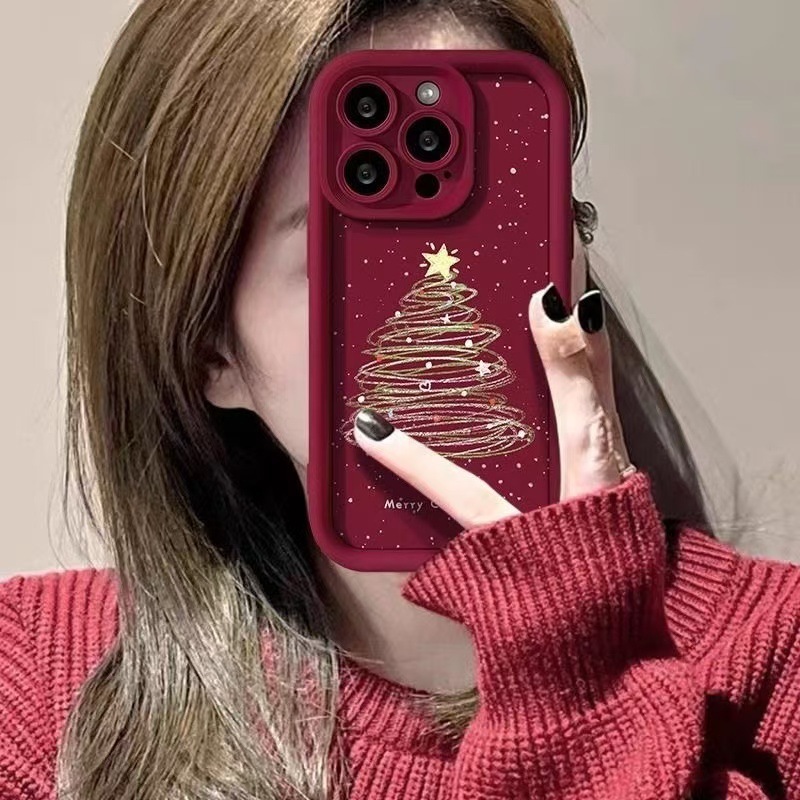 Protective Merry Christmas Phone Case Dual-Layer Hard Shell+Silicone Cover-Shockproof 
