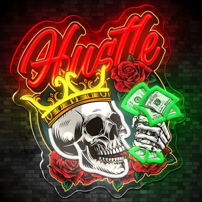 Vibrant Skull and Rose Neon Sign