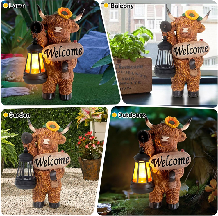 Solar Highland Cow Outdoor Statue with Lantern💡🐮