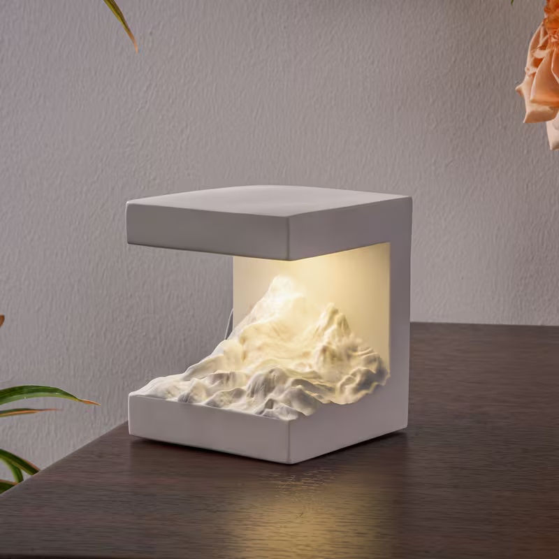 Elegant White Mountain Night Light with Sage Essential Oil