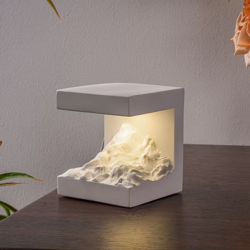 Elegant White Mountain Night Light with Sage Essential Oil