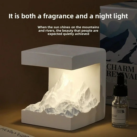 Elegant White Mountain Night Light with Sage Essential Oil