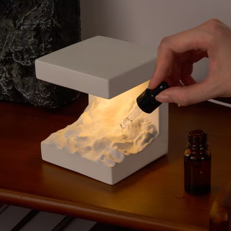 Elegant White Mountain Night Light with Sage Essential Oil