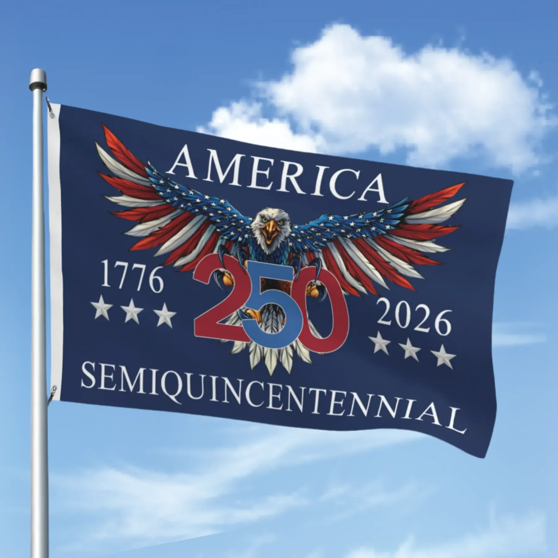 America 250th Anniversary Semiquincentennial Eagle Grommet Flag 1776-2026