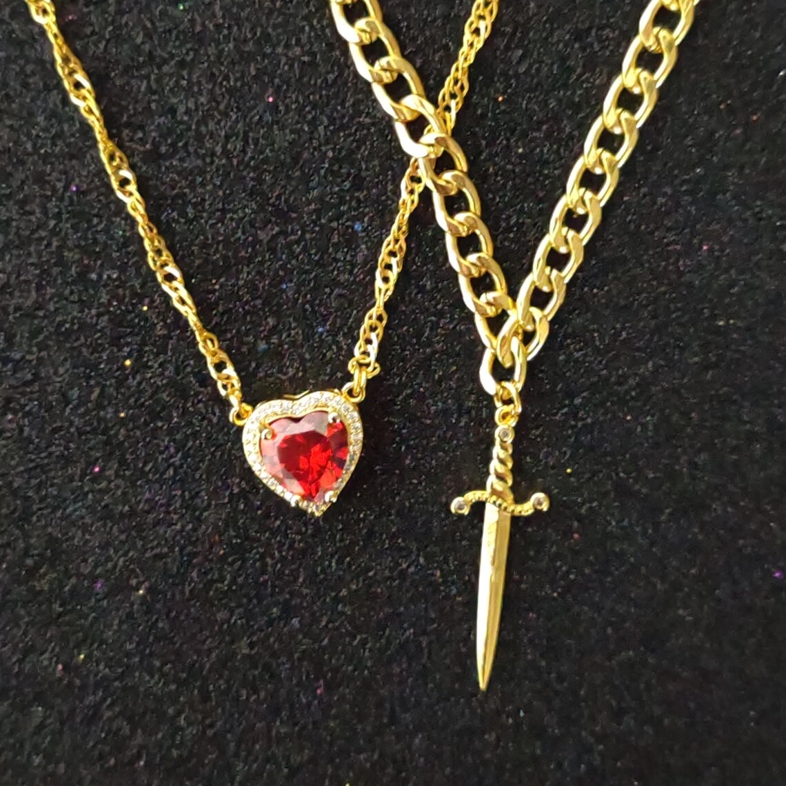 Heart & Sword Couples Necklace Set