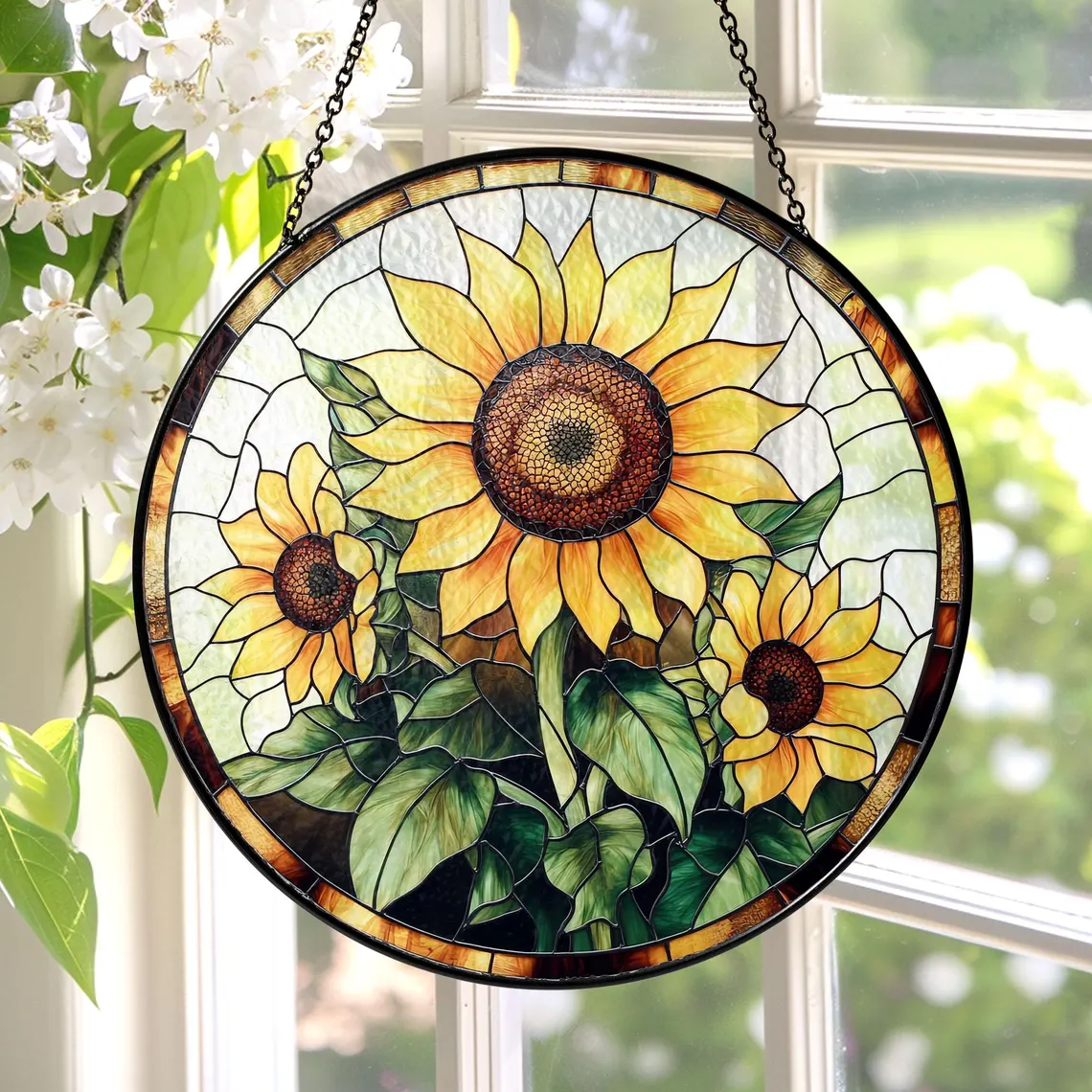 Sunflower Glass Suncatcher – Blooming Sunshine in Your Window! 🌻✨