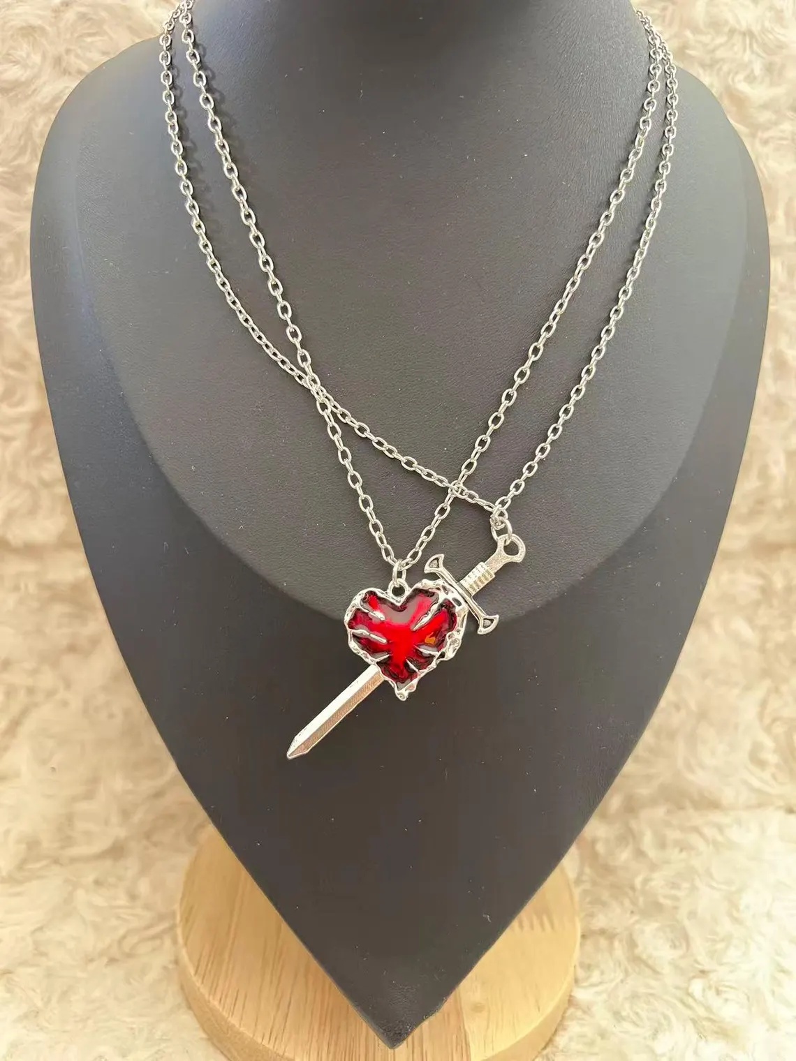 [Copy]Gold/ Silver-plated Heart & Sword Couples Necklace Set