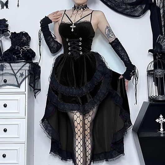 Womens Gothic Velvet Corset Dress