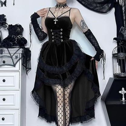 Womens Gothic Velvet Corset Dress