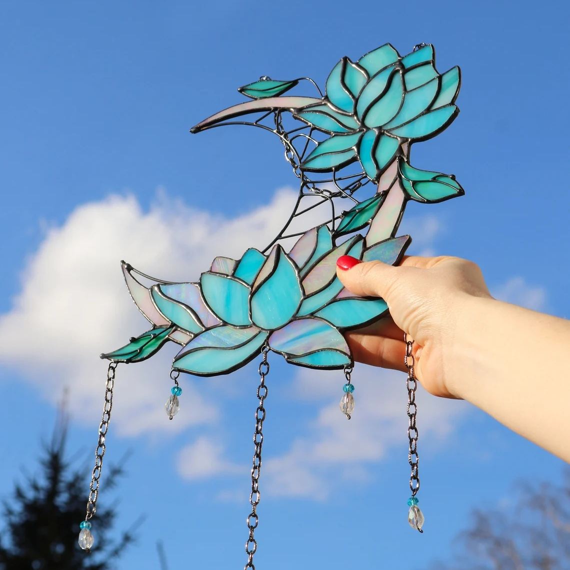 Dreamcatcher purple lotus with moon Stained glass