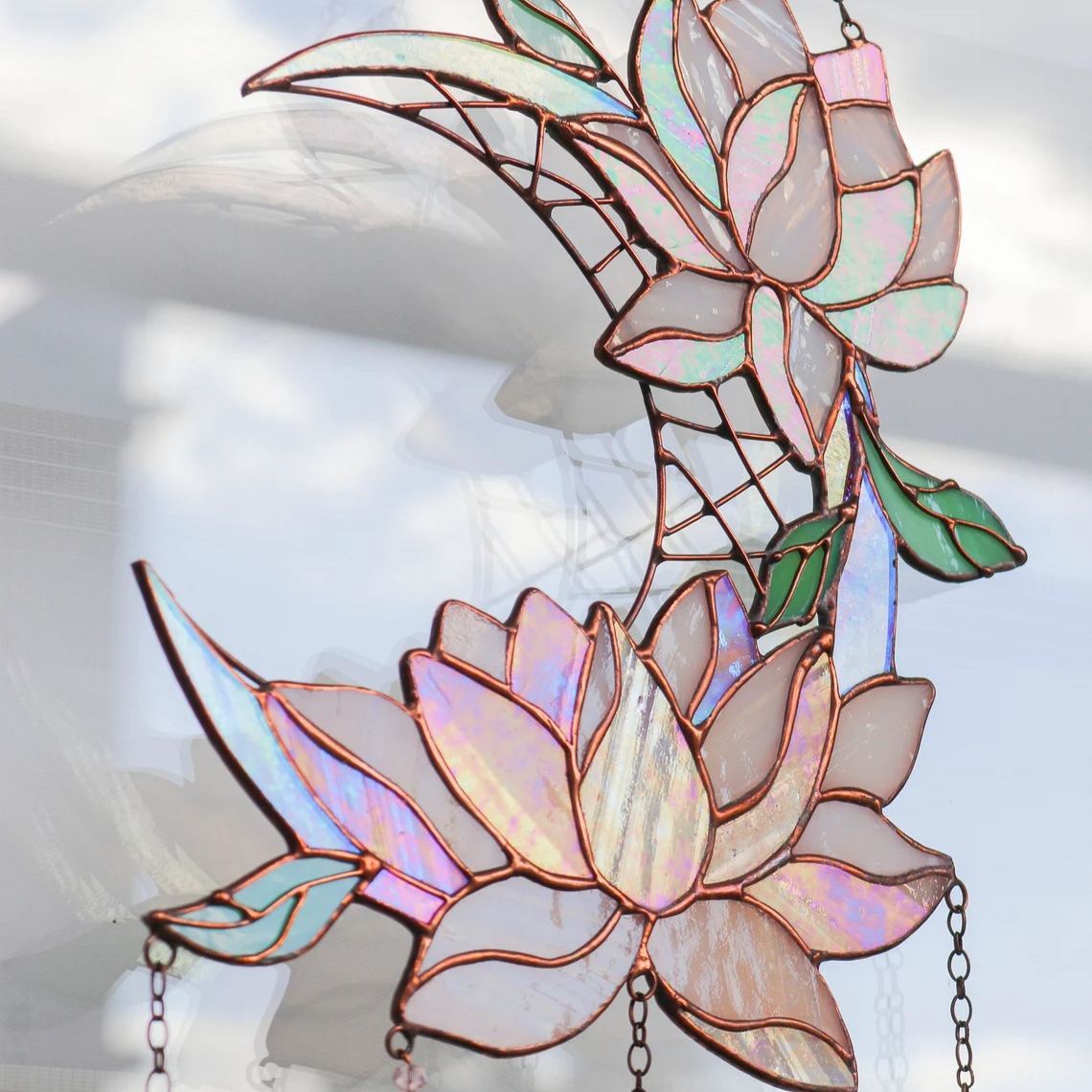 Dreamcatcher purple lotus with moon Stained glass