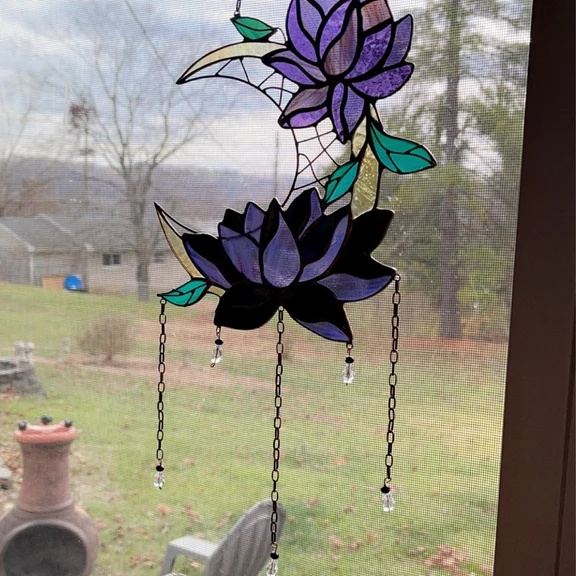 Dreamcatcher purple lotus with moon Stained glass