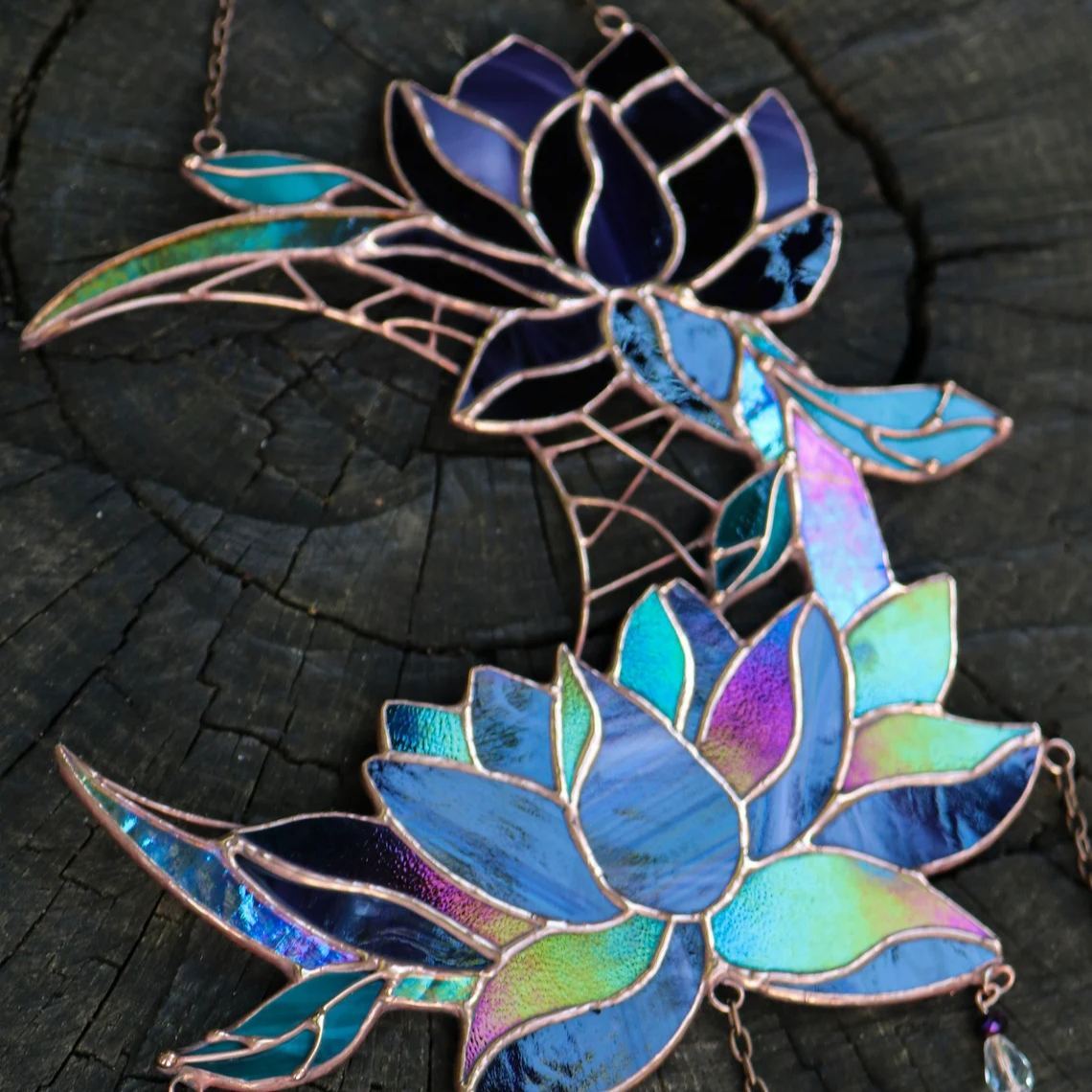 Dreamcatcher purple lotus with moon Stained glass