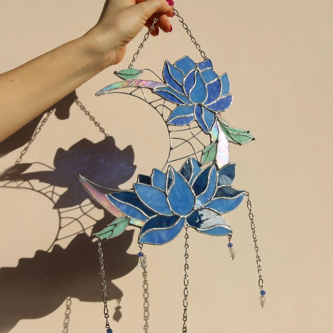 Dreamcatcher purple lotus with moon Stained glass