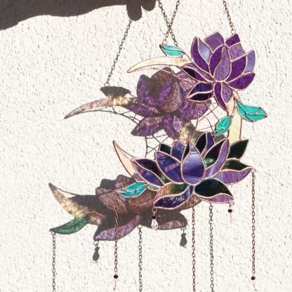 Dreamcatcher purple lotus with moon Stained glass