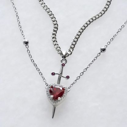 Heart & Sword Couples Necklace Set
