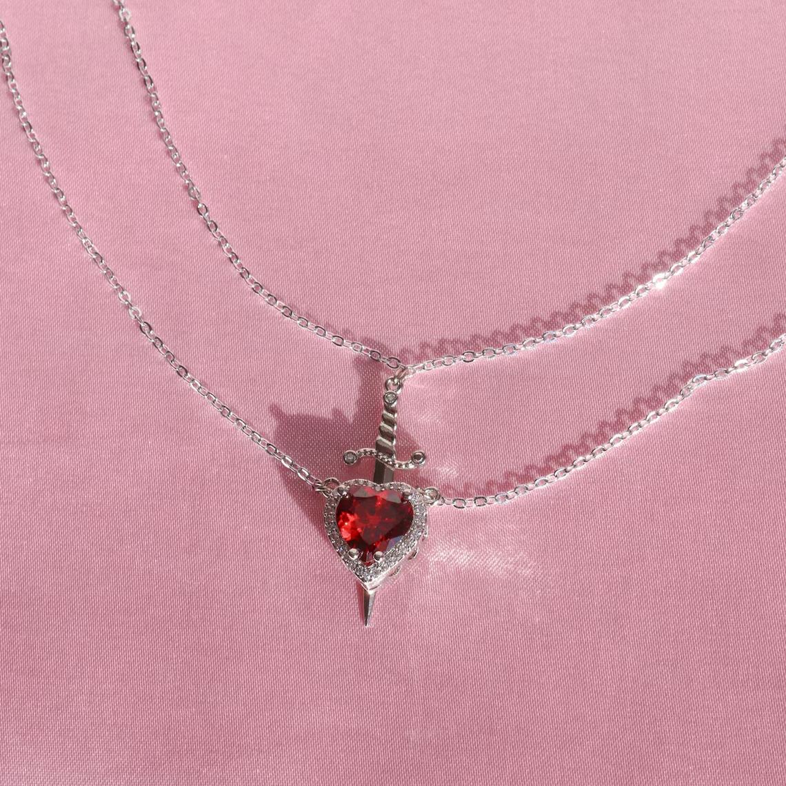 Heart & Sword Couples Necklace Set