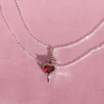 Heart & Sword Couples Necklace Set