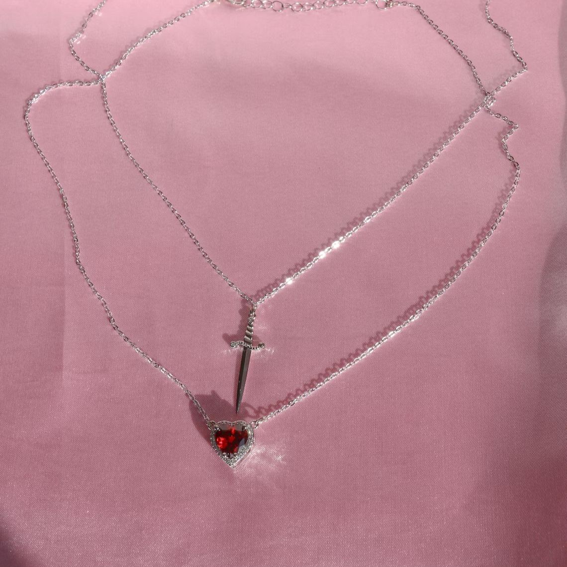 Heart & Sword Couples Necklace Set