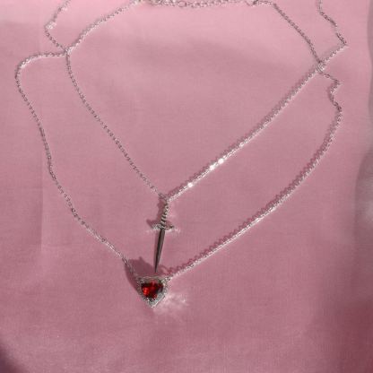 Heart & Sword Couples Necklace Set