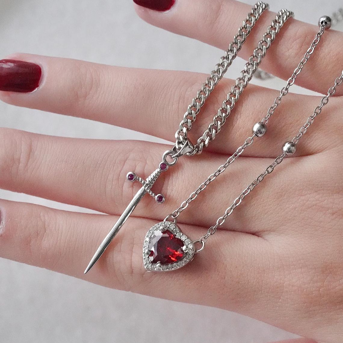 Heart & Sword Couples Necklace Set