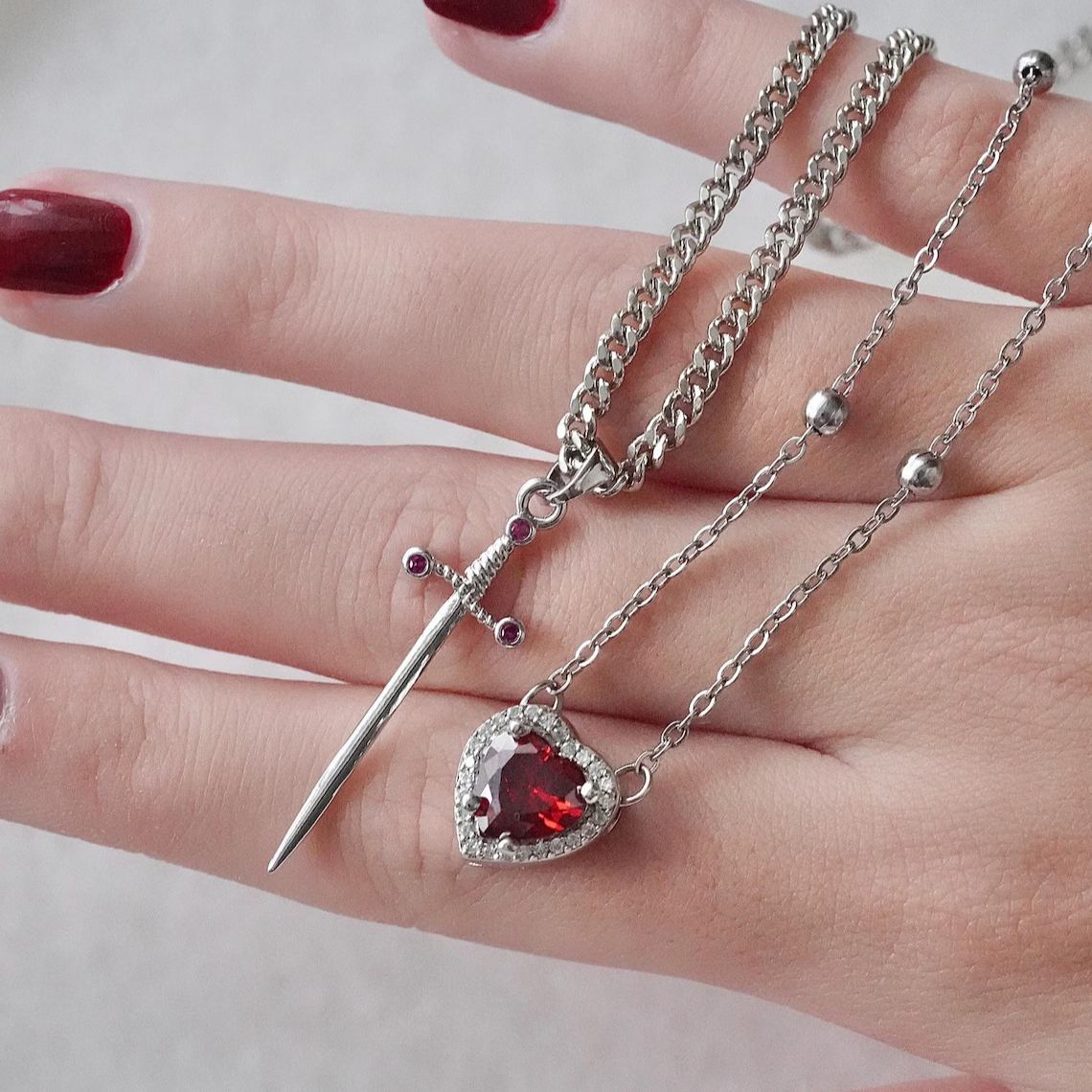 Heart & Sword Couples Necklace Set