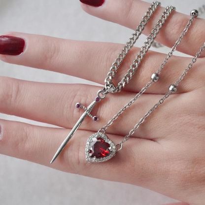 Heart & Sword Couples Necklace Set