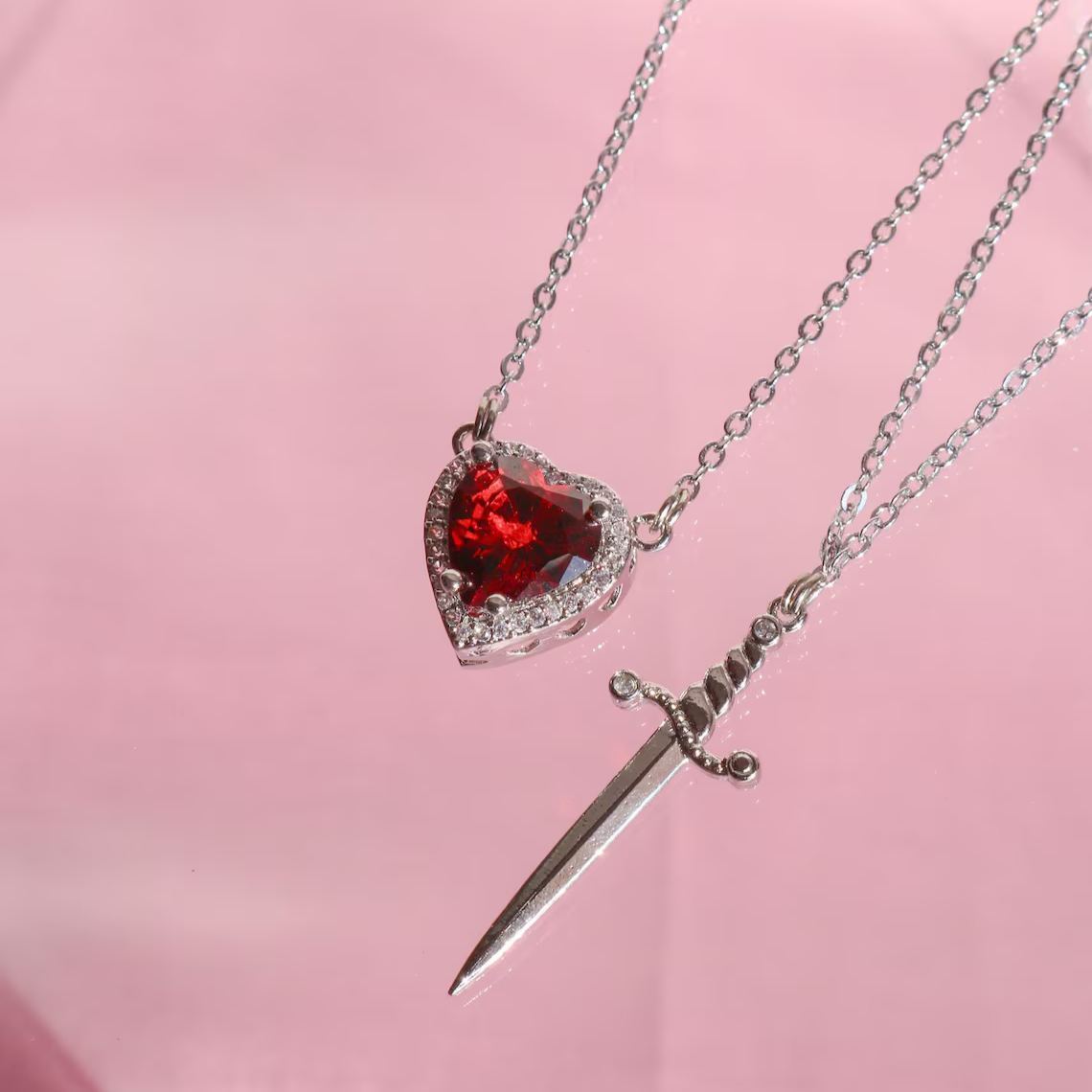 Heart & Sword Couples Necklace Set