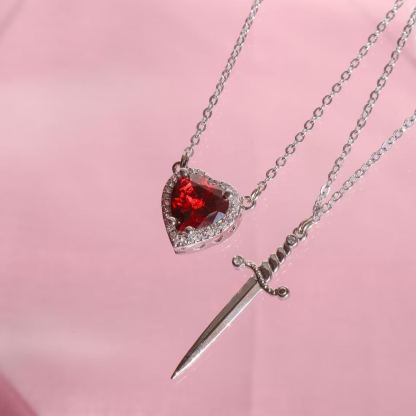 Heart & Sword Couples Necklace Set