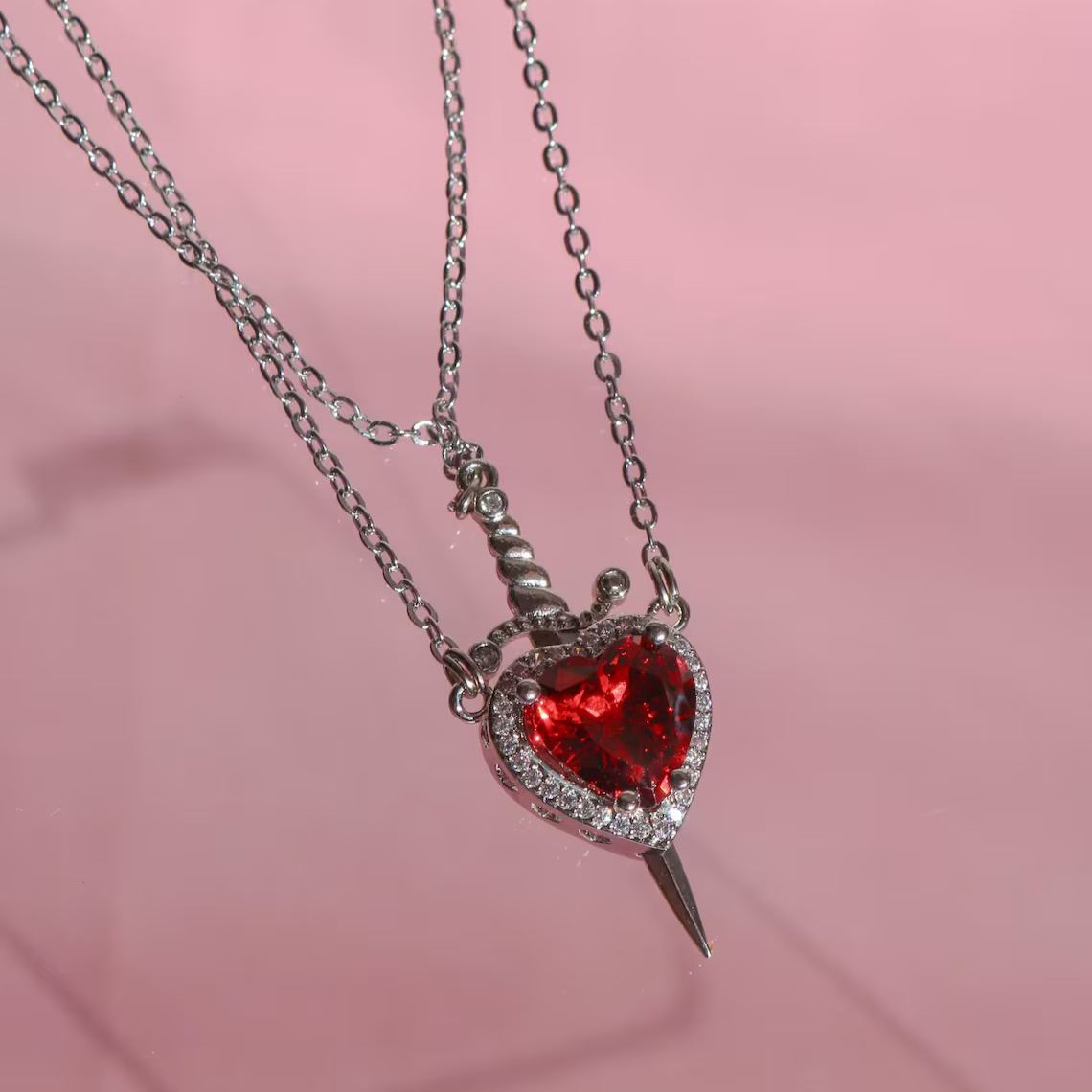 Heart & Sword Couples Necklace Set