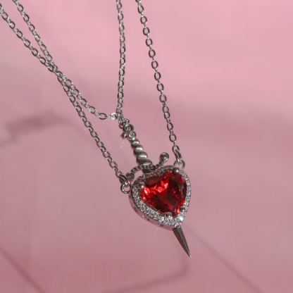 Heart & Sword Couples Necklace Set