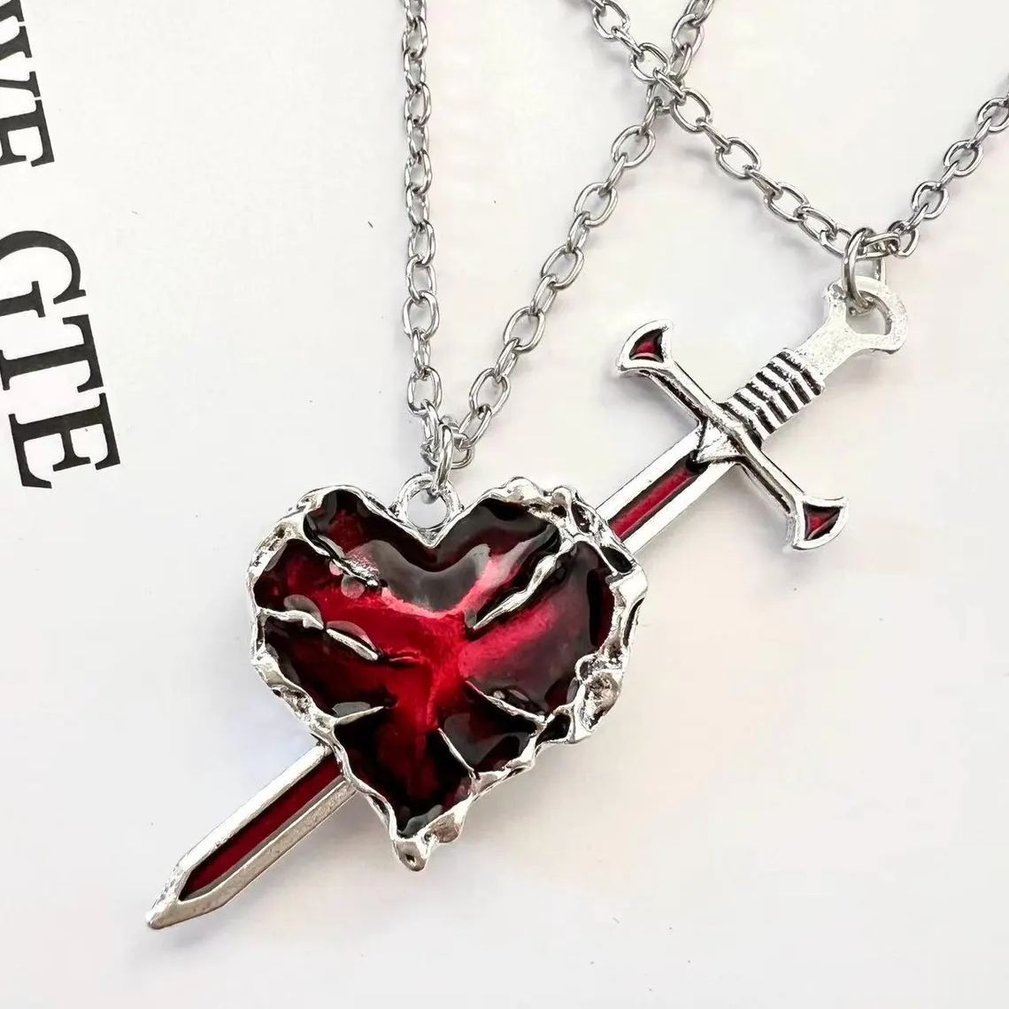 [Copy]Gold/ Silver-plated Heart & Sword Couples Necklace Set