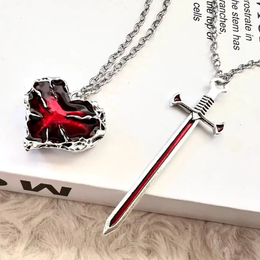 [Copy]Gold/ Silver-plated Heart & Sword Couples Necklace Set