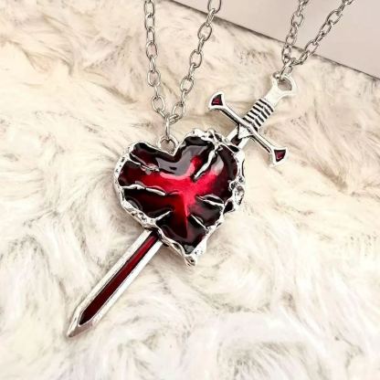 [Copy]Gold/ Silver-plated Heart & Sword Couples Necklace Set