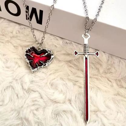 [Copy]Gold/ Silver-plated Heart & Sword Couples Necklace Set