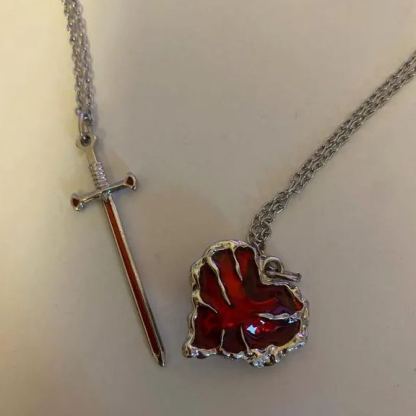 [Copy]Gold/ Silver-plated Heart & Sword Couples Necklace Set