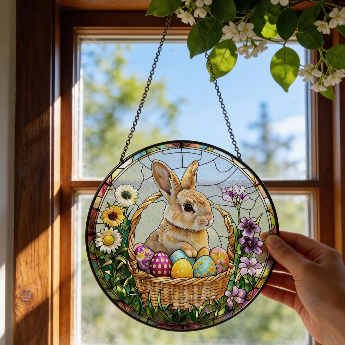 Easter Bunny Floral Suncatcher 