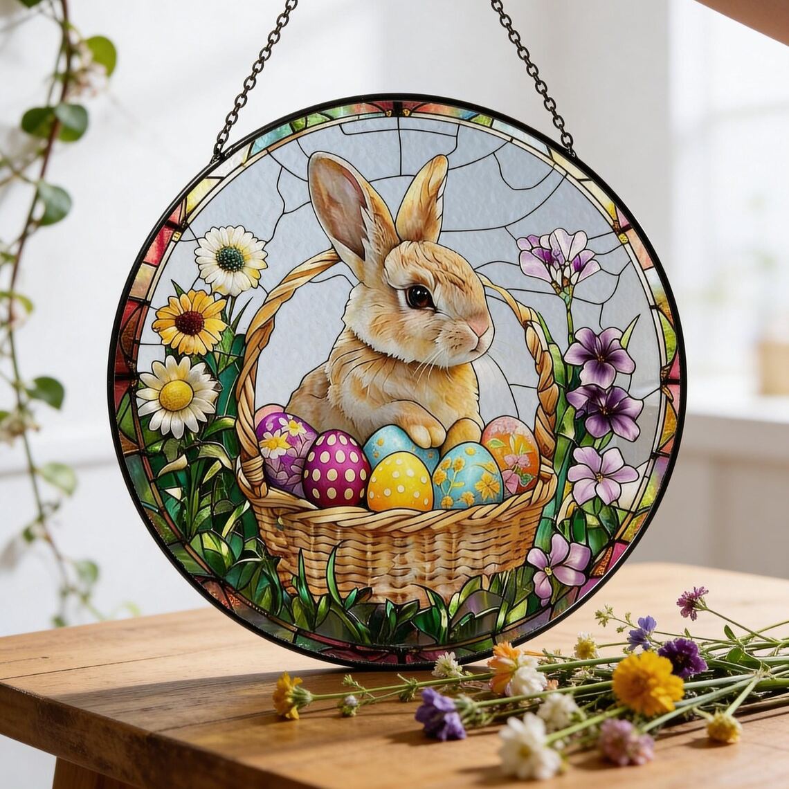 Easter Bunny Floral Suncatcher 