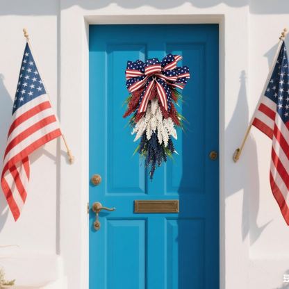 Patriotic Front Door Wreath – 4th of July Red, White & Blue Holiday Decor