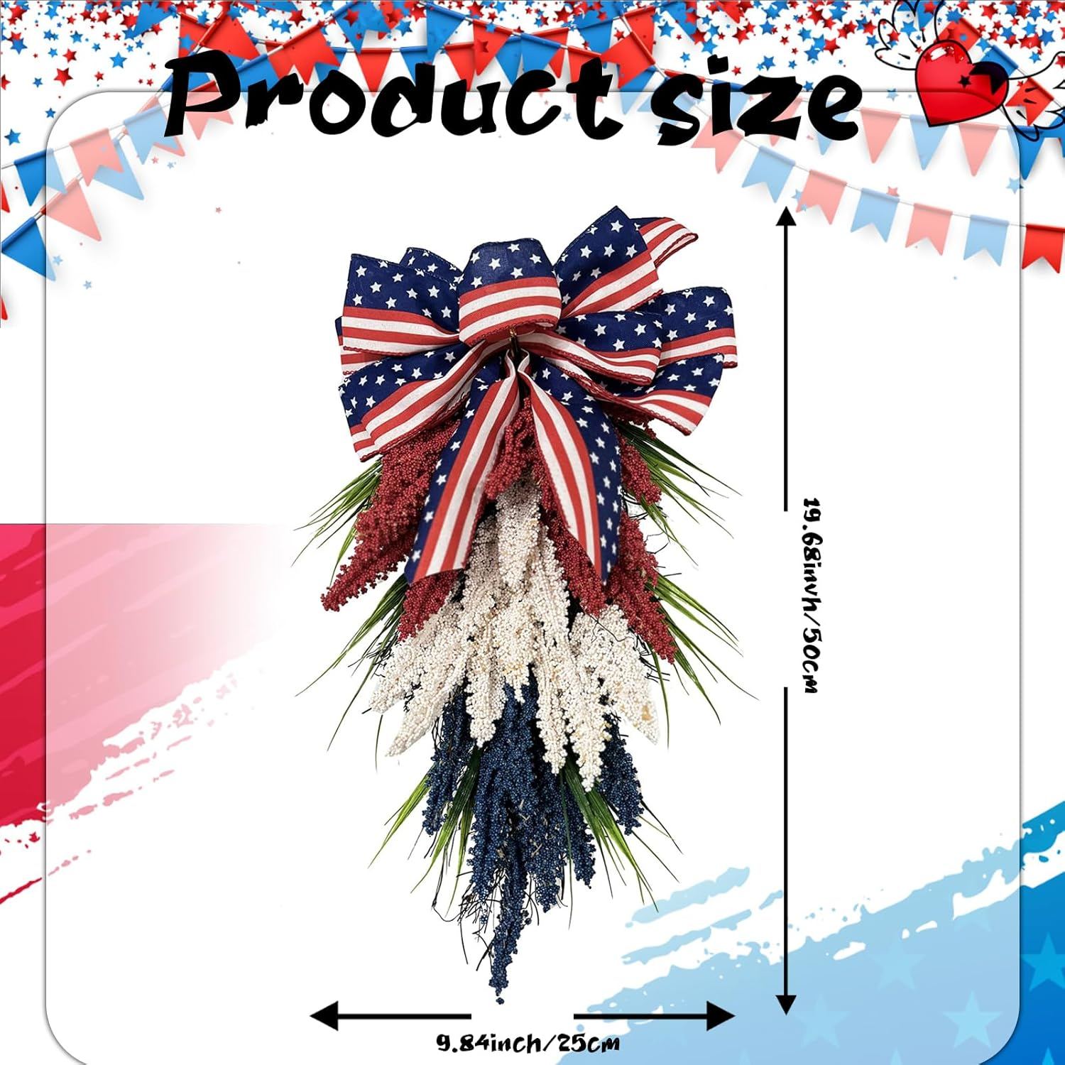 Patriotic Front Door Wreath – 4th of July Red, White & Blue Holiday Decor