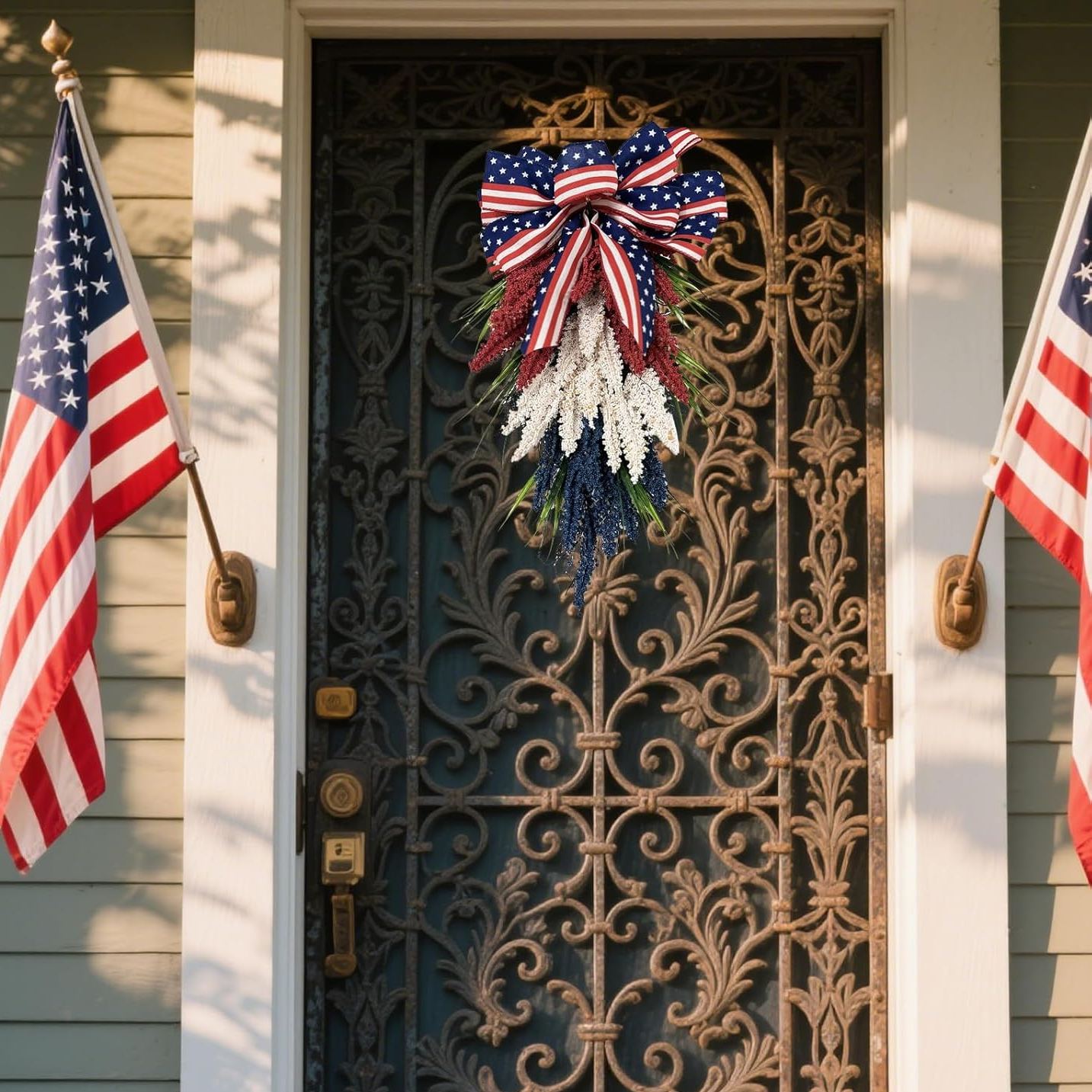 Patriotic Front Door Wreath – 4th of July Red, White & Blue Holiday Decor