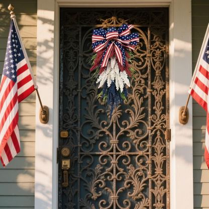 Patriotic Front Door Wreath – 4th of July Red, White & Blue Holiday Decor