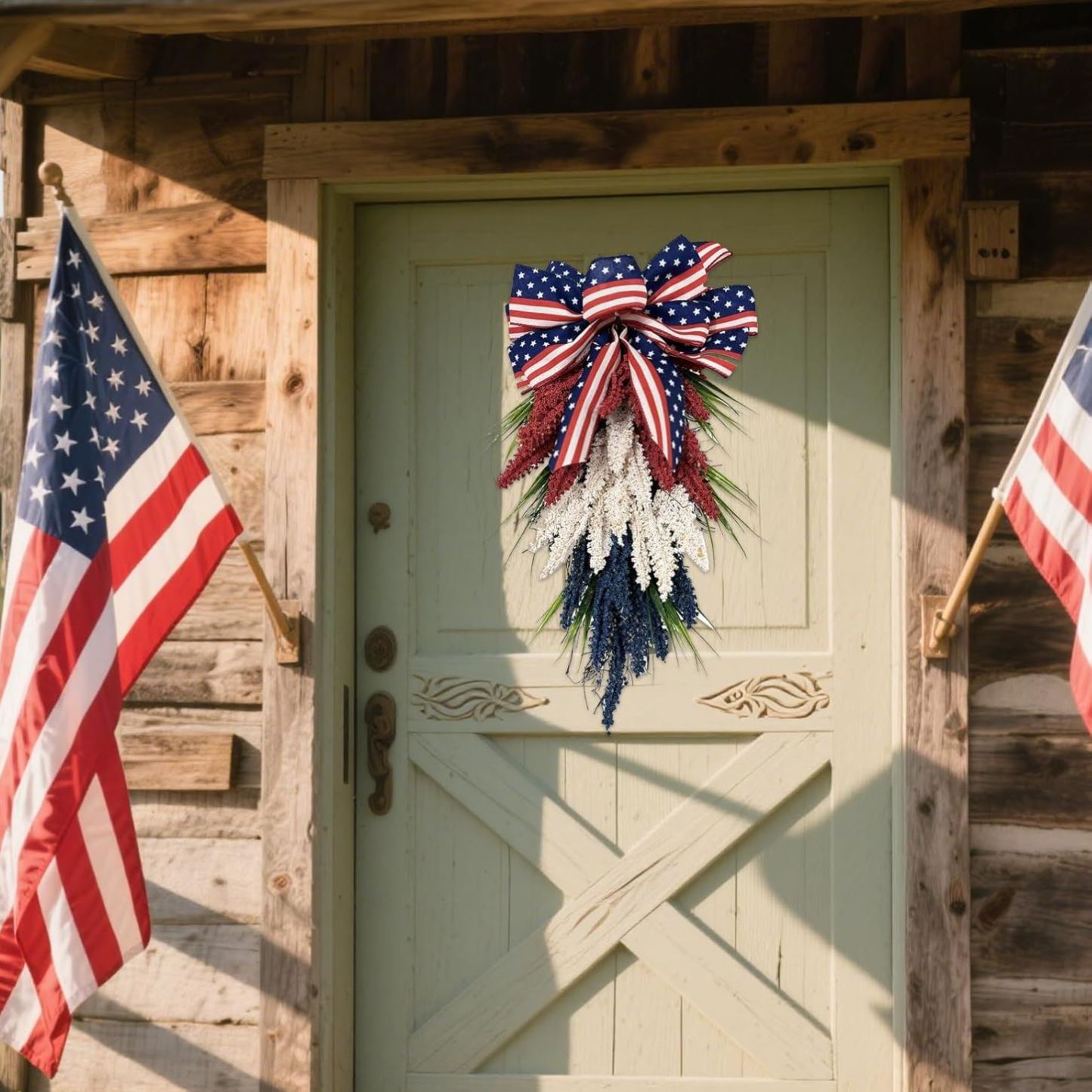 Patriotic Front Door Wreath – 4th of July Red, White & Blue Holiday Decor