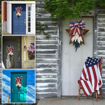 Patriotic Front Door Wreath – 4th of July Red, White & Blue Holiday Decor