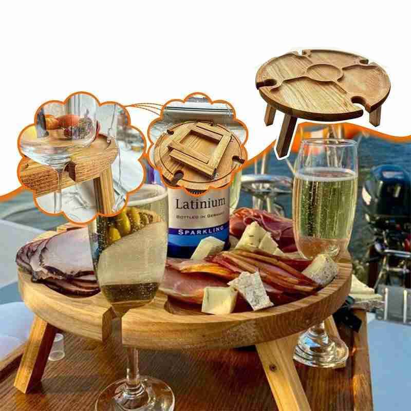 💥Wooden Outdoor Folding Charcuterie Table💥With Glass Holder