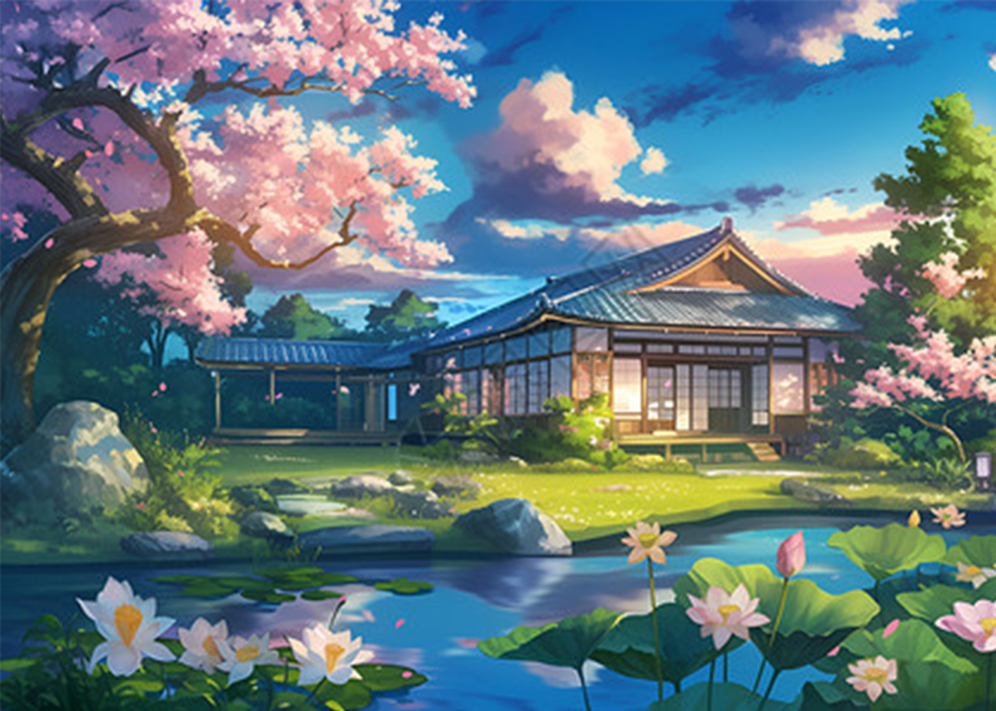 1000-piece puzzle - Sakura House by the River